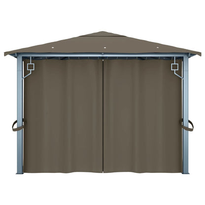 vidaXL Gazebo with Curtain&LED String Lights 4x3 m Taupe Aluminium