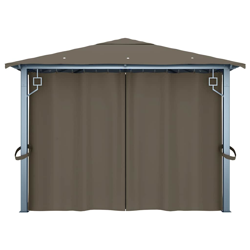 vidaXL Gazebo with Curtain&LED String Lights 4x3 m Taupe Aluminium