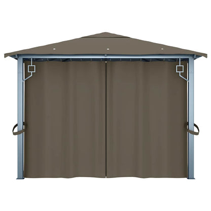 vidaXL Gazebo with Curtain&LED String Lights 4x3 m Taupe Aluminium