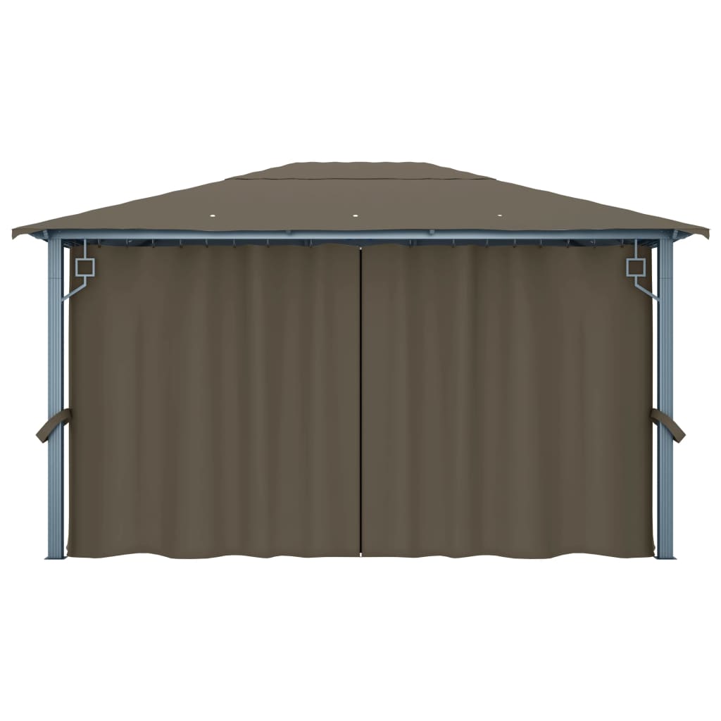 vidaXL Gazebo with Curtain&LED String Lights 4x3 m Taupe Aluminium