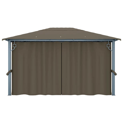vidaXL Gazebo with Curtain&LED String Lights 4x3 m Taupe Aluminium