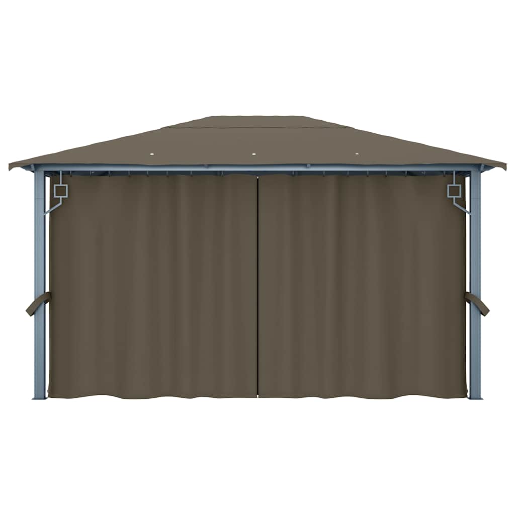 vidaXL Gazebo with Curtain&LED String Lights 4x3 m Taupe Aluminium