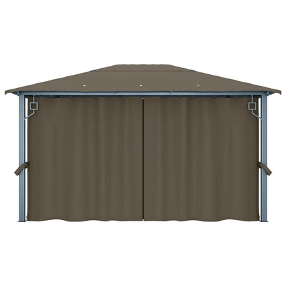 vidaXL Gazebo with Curtain&LED String Lights 4x3 m Taupe Aluminium