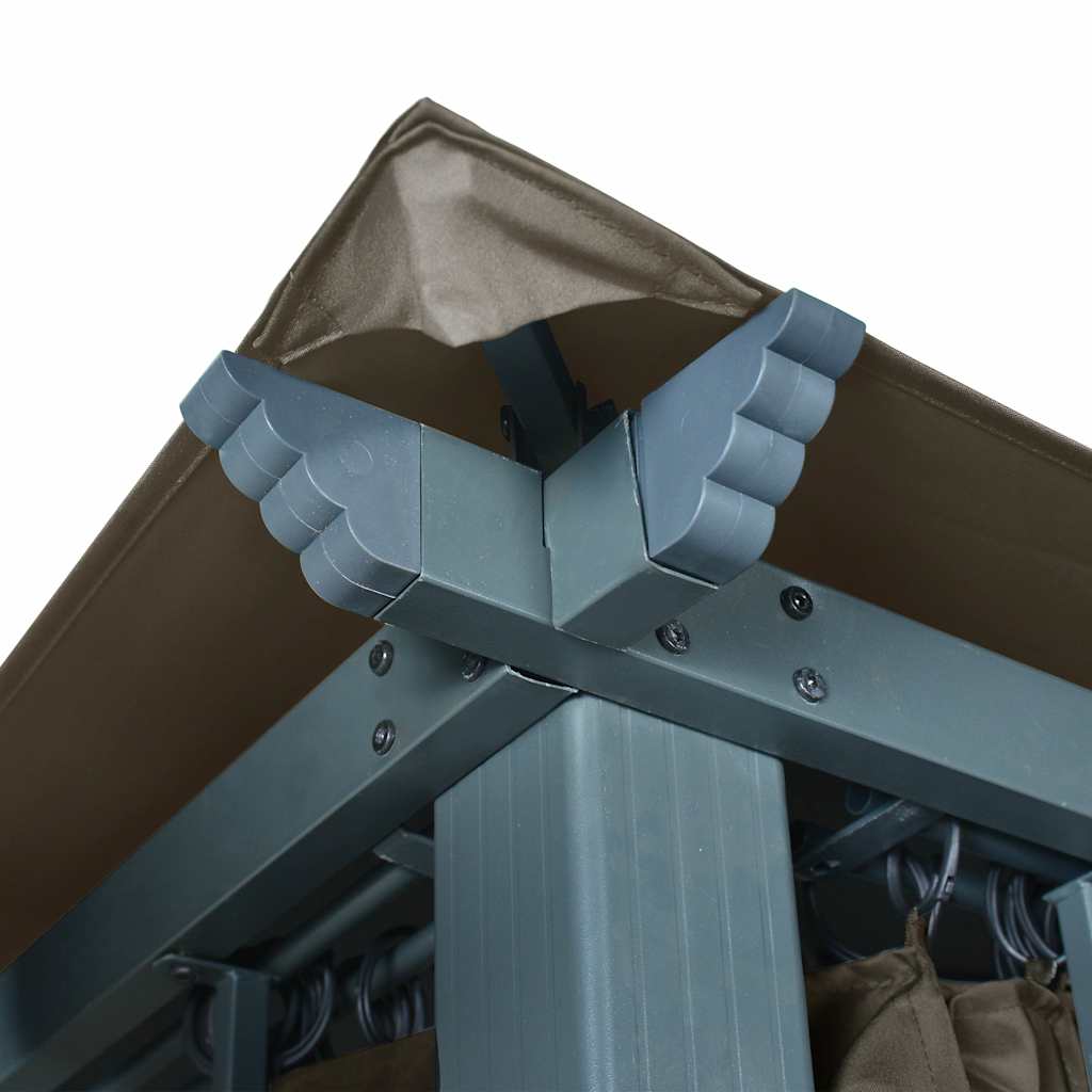 vidaXL Gazebo with Curtain&LED String Lights 4x3 m Taupe Aluminium