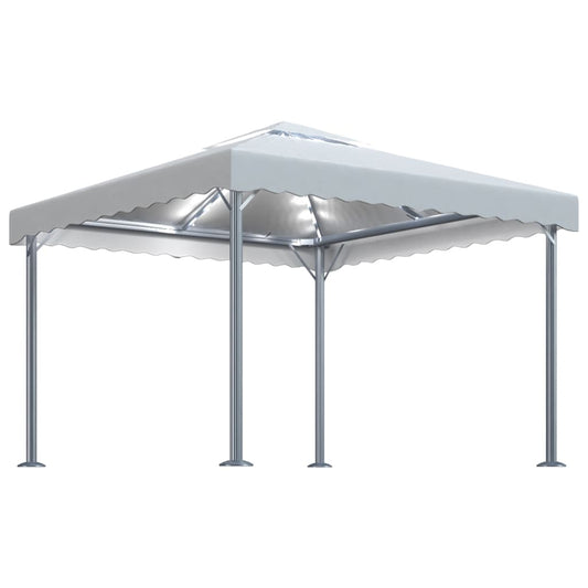 3070342 vidaXL Gazebo with LED String Lights 300x300 cm Cream Aluminium (48058+315536)