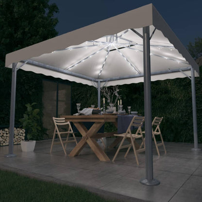 3070342 vidaXL Gazebo with LED String Lights 300x300 cm Cream Aluminium (48058+315536)