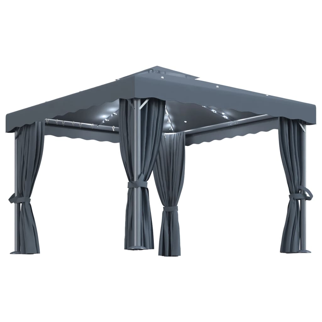 vidaXL Gazebo with Curtain&LED String Lights 3x3 m Anthracite