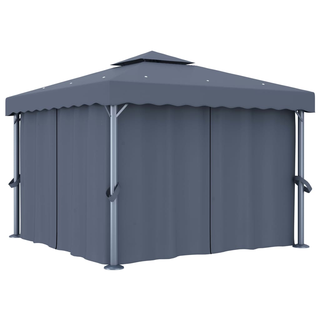 vidaXL Gazebo with Curtain&LED String Lights 3x3 m Anthracite
