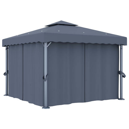 vidaXL Gazebo with Curtain&LED String Lights 3x3 m Anthracite