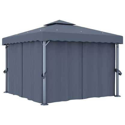 vidaXL Gazebo with Curtain&LED String Lights 3x3 m Anthracite