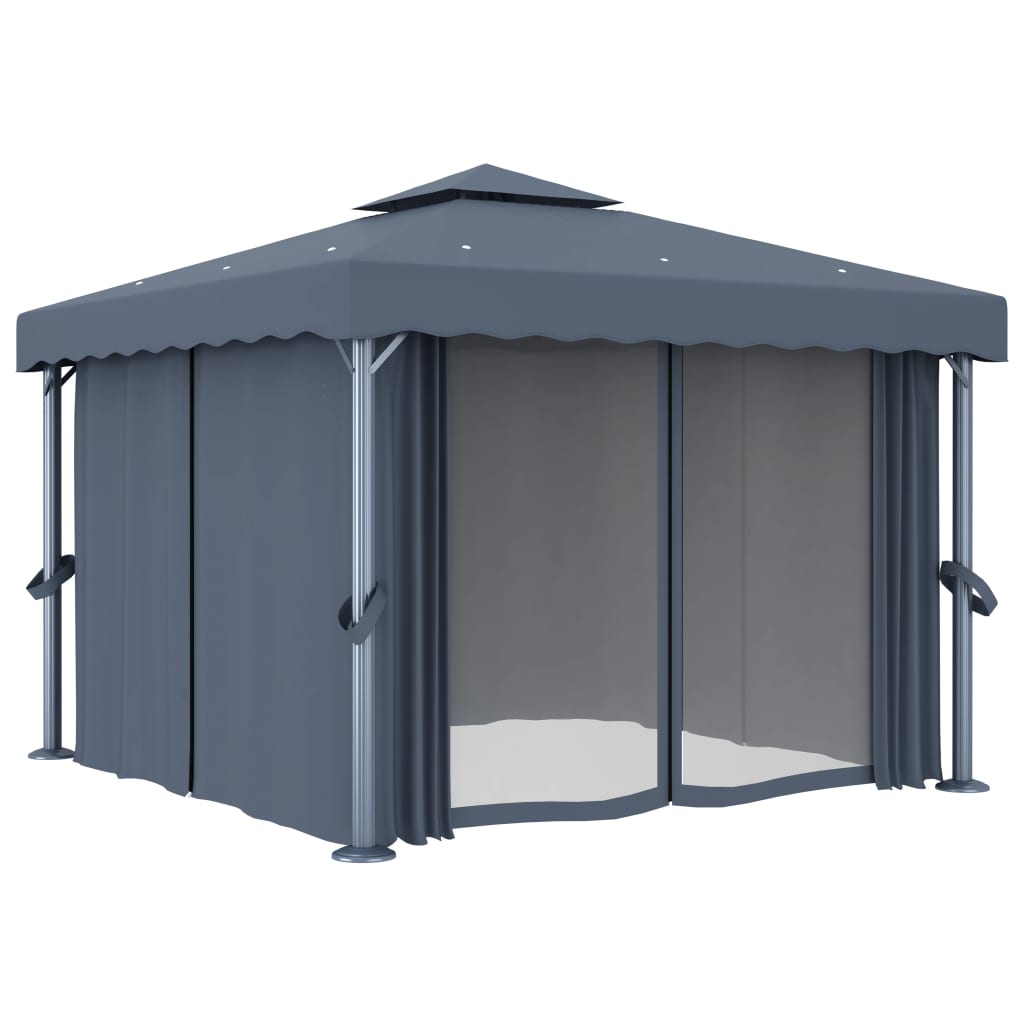 vidaXL Gazebo with Curtain&LED String Lights 3x3 m Anthracite