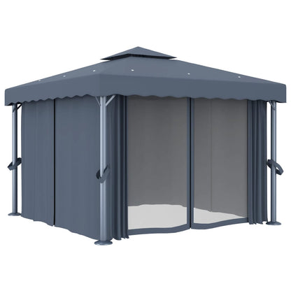 vidaXL Gazebo with Curtain&LED String Lights 3x3 m Anthracite