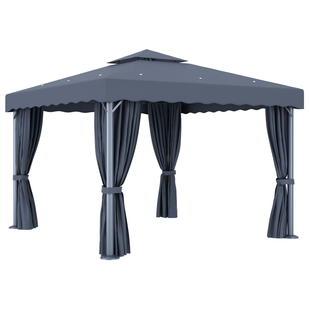 vidaXL Gazebo with Curtain&LED String Lights 3x3 m Anthracite