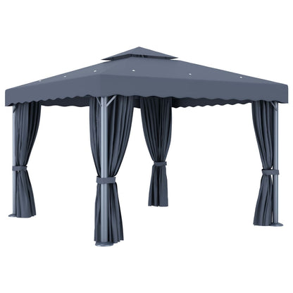 vidaXL Gazebo with Curtain&LED String Lights 3x3 m Anthracite