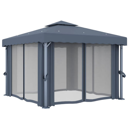 vidaXL Gazebo with Curtain&LED String Lights 3x3 m Anthracite