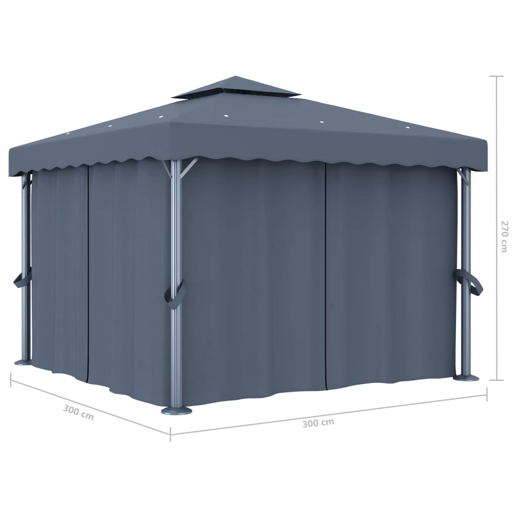 vidaXL Gazebo with Curtain&LED String Lights 3x3 m Anthracite