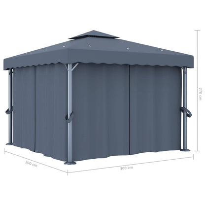 vidaXL Gazebo with Curtain&LED String Lights 3x3 m Anthracite