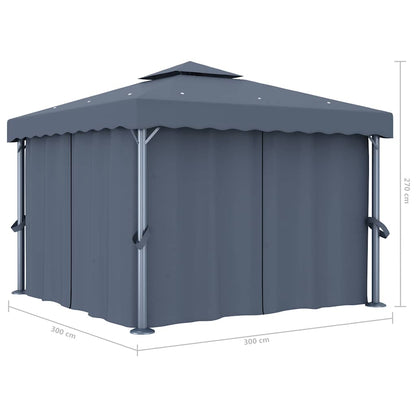 vidaXL Gazebo with Curtain&LED String Lights 3x3 m Anthracite