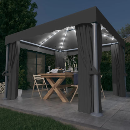 vidaXL Gazebo with Curtain&LED String Lights 3x3 m Anthracite