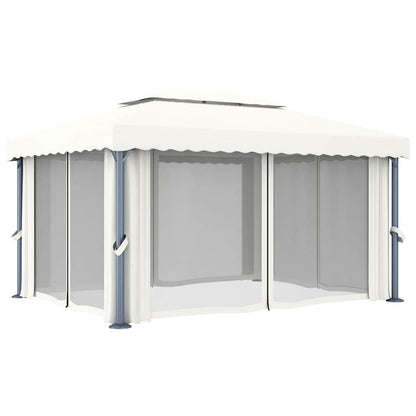 vidaXL Gazebo with Curtain&LED String Lights 4x3 m Cream White