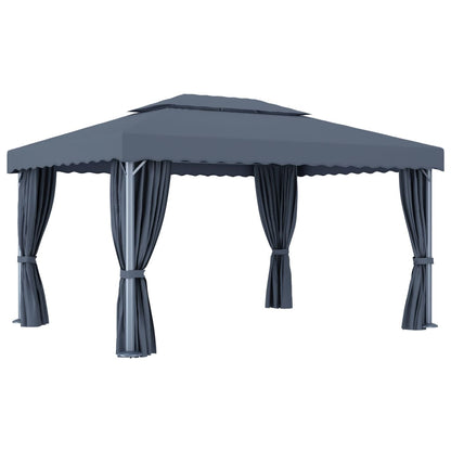 vidaXL Gazebo with Curtain&LED String Lights 4x3 m Anthracite