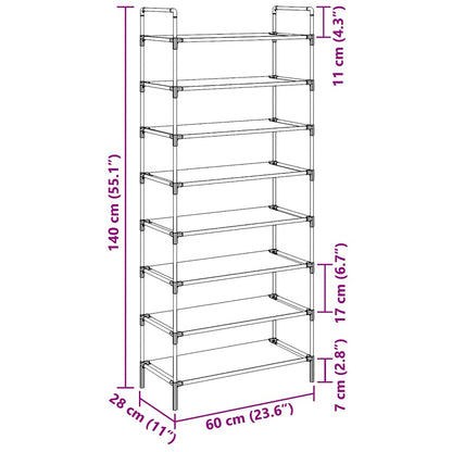 vidaXL Shoe Rack with 8 Shelves Metal and Non-woven Fabric Silver