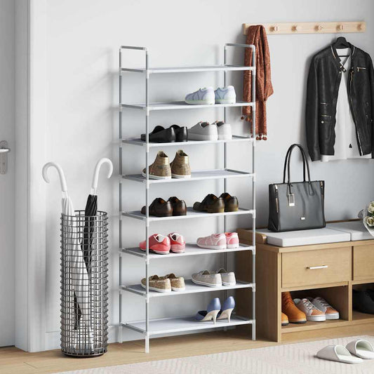 330043 vidaXL Shoe Rack with 8 Shelves Metal and Non-woven Fabric Silver