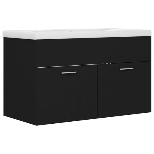 3070830 vidaXL Sink Cabinet with Built-in Basin Black Engineered Wood (804657+145062)