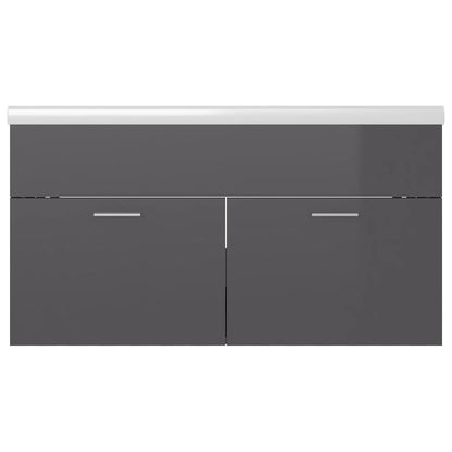 vidaXL Sink Cabinet with Built-in Basin High Gloss Grey Engineered Wood