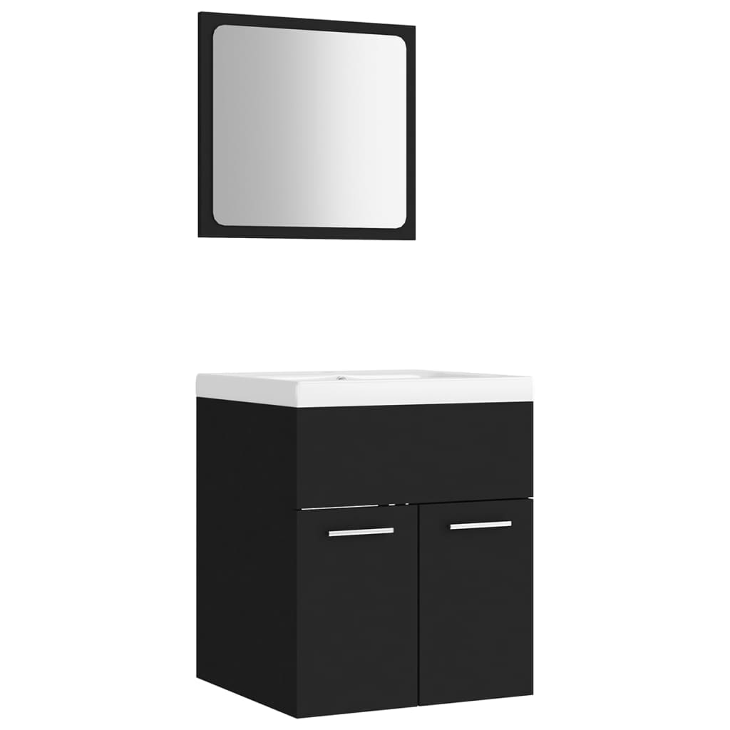 vidaXL Bathroom Furniture Set | Black, White | Engineered Wood, Ceramic | Medium