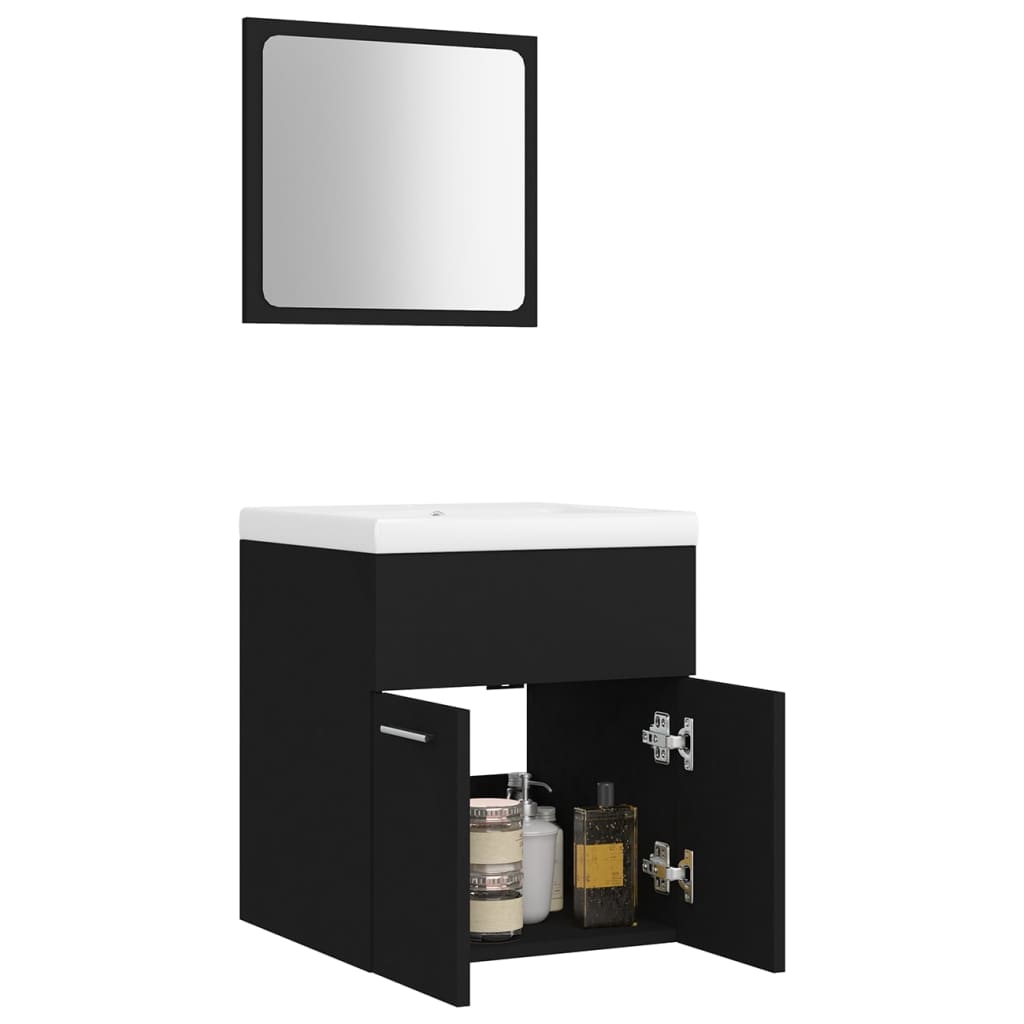 vidaXL Bathroom Furniture Set | Black, White | Engineered Wood, Ceramic | Medium