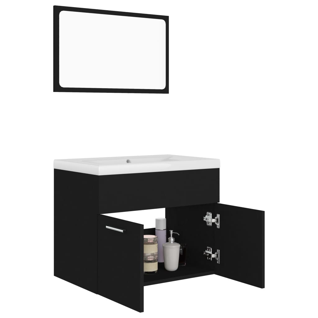 vidaXL Bathroom Furniture Set | Black and White | Engineered Wood and Ceramic