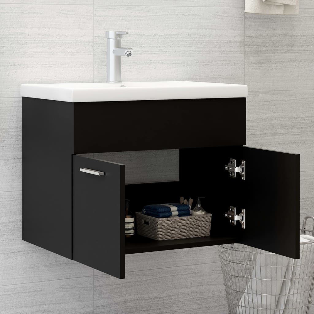 vidaXL Bathroom Furniture Set | Black and White | Engineered Wood and Ceramic