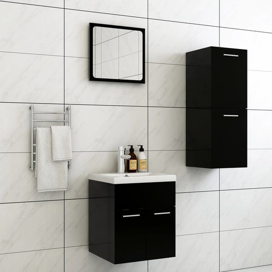 vidaXL Bathroom Furniture Set Black Engineered Wood