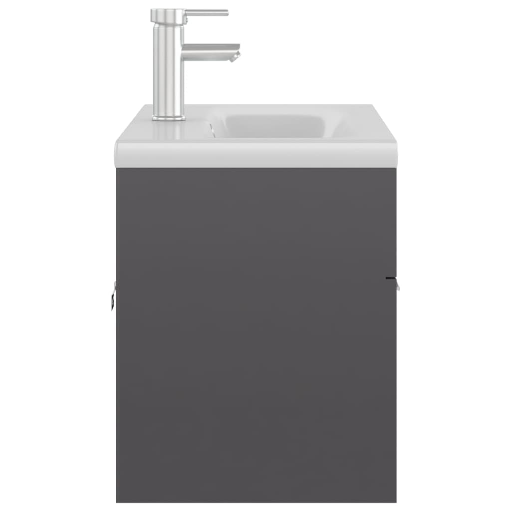 vidaXL Sink Cabinet with Built-in Basin High Gloss Grey Engineered Wood