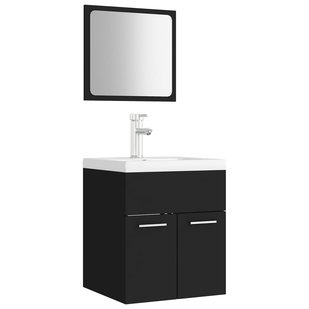 vidaXL Bathroom Furniture Set | Black | Engineered wood, Ceramic | Compact