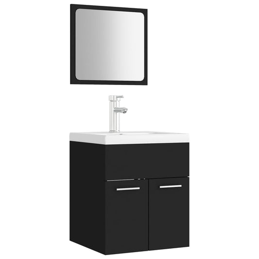 vidaXL Bathroom Furniture Set | Black | Engineered wood, Ceramic | Compact
