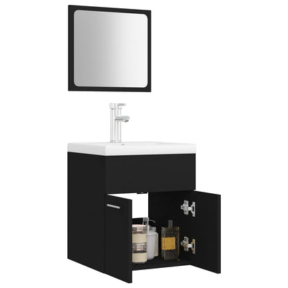 vidaXL Bathroom Furniture Set | Black | Engineered wood, Ceramic | Compact