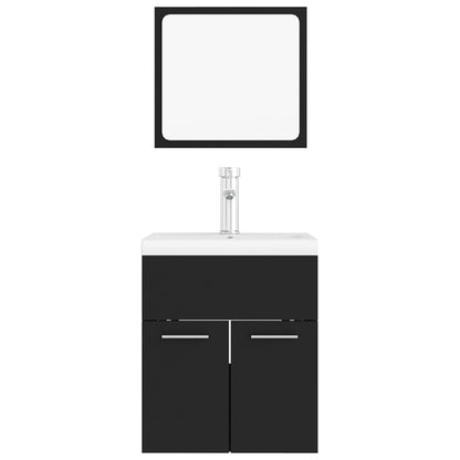 vidaXL Bathroom Furniture Set | Black | Engineered wood, Ceramic | Compact