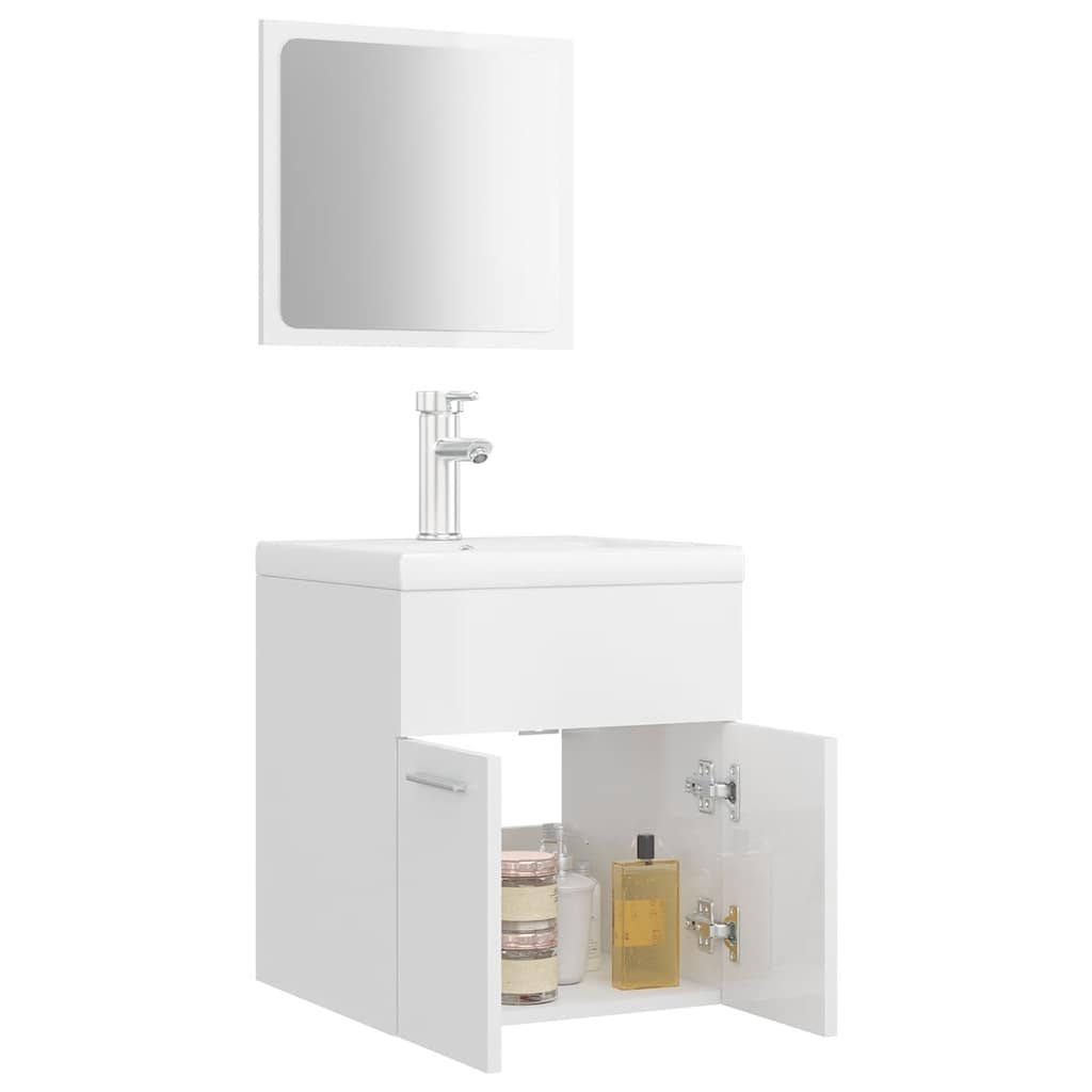 vidaXL Bathroom Furniture Set | High gloss white | Engineered wood, Ceramic