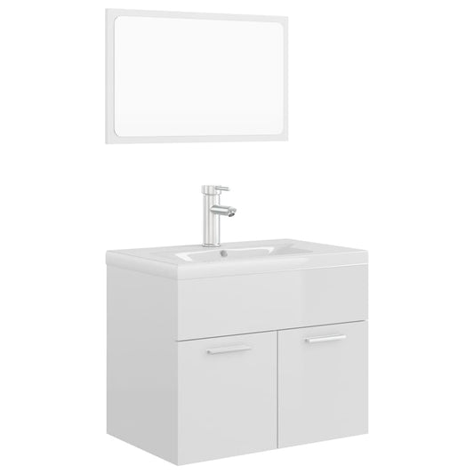 vidaXL Bathroom Furniture Set High Gloss White Engineered Wood