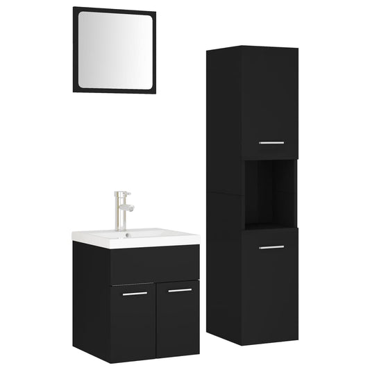 vidaXL Bathroom Furniture Set Black Engineered Wood
