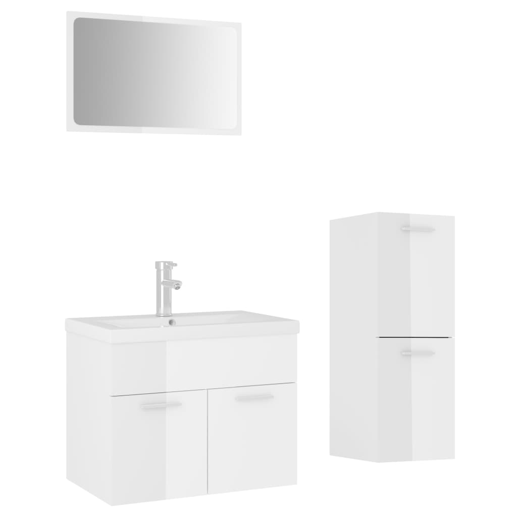 vidaXL Bathroom Furniture Set High Gloss White Engineered Wood