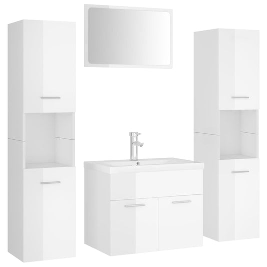 vidaXL Bathroom Furniture Set High Gloss White Engineered Wood