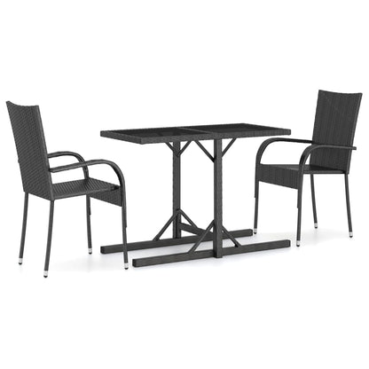 vidaXL Dining Set | Black | Polyethylene rattan, Powder-coated steel, Glass