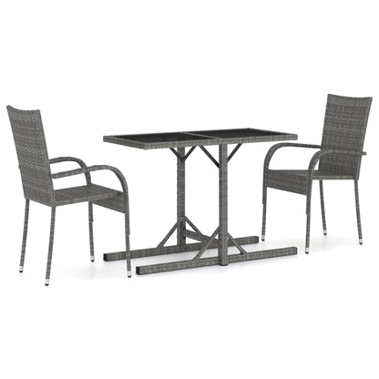 vidaXL Dining Set | Grey | PE Rattan, Powder-Coated Steel, Glass | Compact