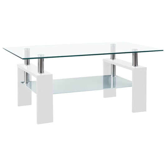 330304 vidaXL Coffee Table White and Transparent 95x55x40 cm Tempered Glass