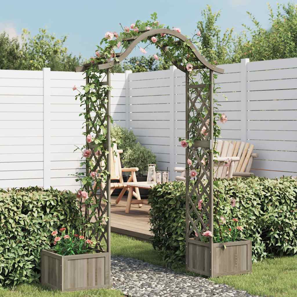 316392 vidaXL Garden Pergola with Planter Grey Solid Firwood