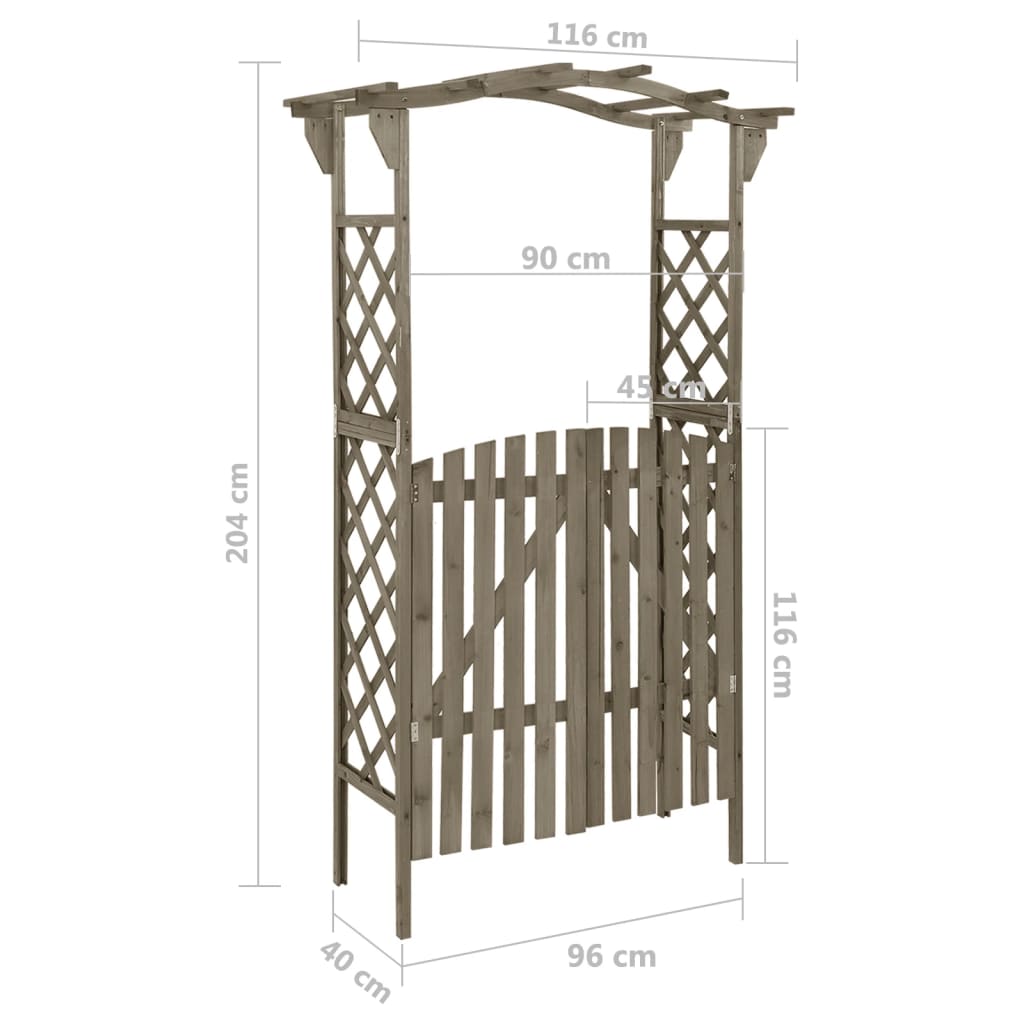vidaXL Pergola with Gate 116x40x204 cm Grey Solid Firwood