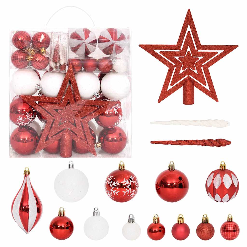330089 vidaXL 64 Piece Christmas Bauble Set Red and White